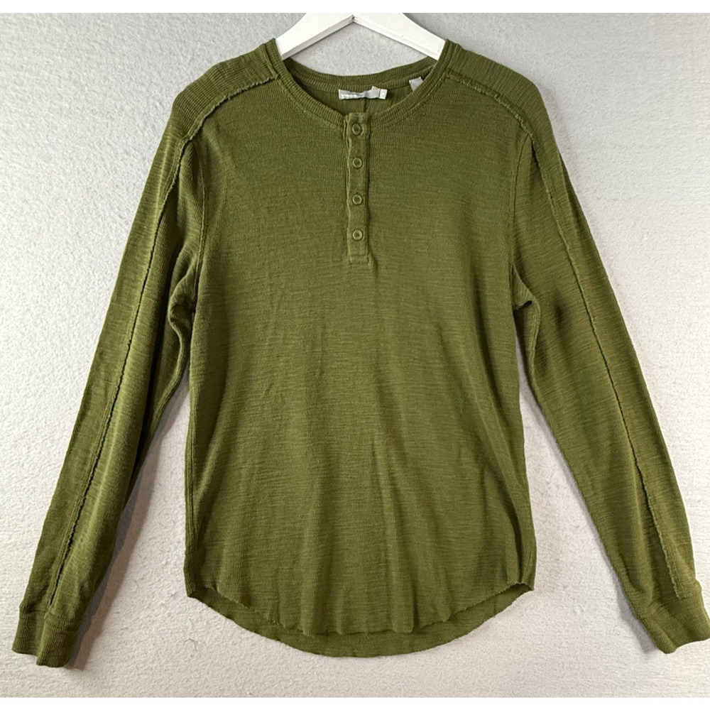 Vince Long Sleeve Henley Mens M‎ Olive Green Grunge Base Layer Cabincore Outdoor